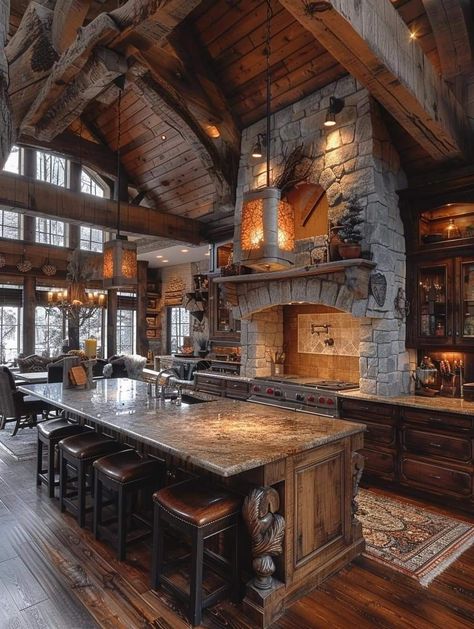 Log Cabin Kitchen Ideas, Log Cabin Kitchen, Lodge Kitchen, Design Tricks, Bright Kitchen, Dream Life House, Modern Rustic Homes, Regal Design, Rustic Kitchen Design