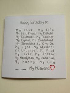 Birthday Surprise Husband, Handmade Gifts For Husband, Husband Birthday Quotes, Baby Crafts Diy, Cards For Men, Birthday Card Sayings, 30th Birthday Cards, Husband Card, Husband Birthday Card