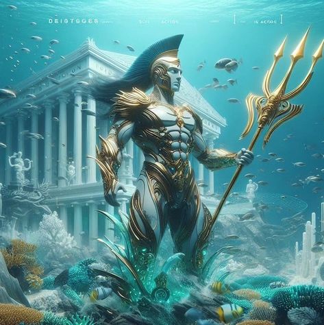 Future Explored (@xperia.ai) • Photos et vidéos Instagram Triton God, Atlantis Fantasy Art, Ocean God Fantasy Art, Fantasy Ocean Kingdom, King Triton Throne, Ancient Atlantis, Greek Warriors, Character Classes, Alien Species