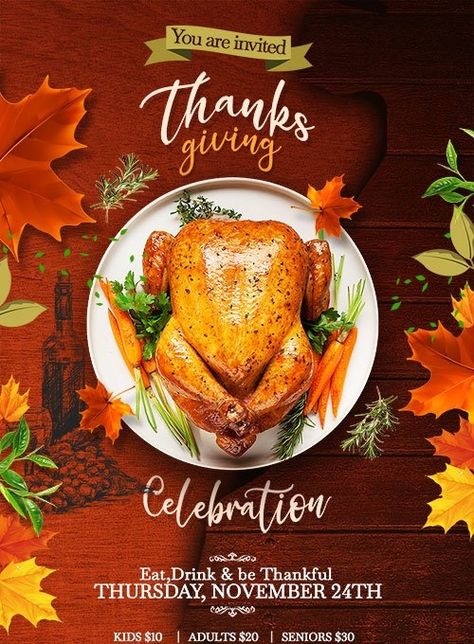 Thanksgiving Flyer, Instagram Banners, Thanksgiving Templates, Thanksgiving Service, Holiday Flyer Template, Free Psd Flyer Templates, Poster Template Free, Free Psd Flyer, Halloween Flyer