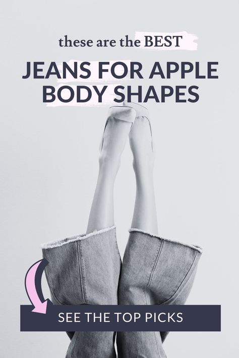 These 10 jeans styles will NOT dig into your waist or sag at your hips and thighs. Here are the 10 best jeans for an apple shape, that will look good and fit! This is how to dress for your body type apple outfits fashion tips. Dress An Apple Shape Outfits, Best Jeans For Apple Shape, Apple Shape Jeans, Apple Body Type Outfits, Jeans For Apple Shaped Women, Outfits For Apple Shaped Women, Apple Shaped Celebrities, Apple Outfits, Apple Body Shape Clothes