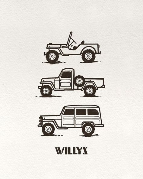 Jeep Graphic Design, Jeep Wrangler Tattoo, 4x4 Tattoo, Mahindra Major Jeep, Jeep Tattoos, Jeep Signs, Jeep Illustration, Jeep Silhouette, Vintage Car Illustration