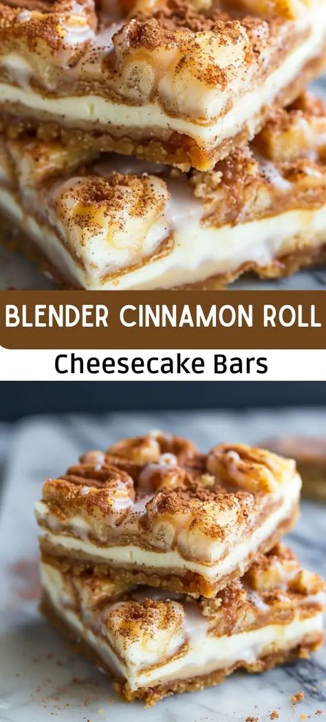 Blender Cinnamon Roll Cheesecake Bars Rolo Cheesecake Bars, Blender Cinnamon Roll Cheesecake Bars, Cinnamon Roll Cheesecake Bars, Cinnamon Swirl Cheesecake, Desert Bars, Roll Cheesecake, Cinnamon Cheesecake, Cheese Bars, Cinnamon Roll Cheesecake