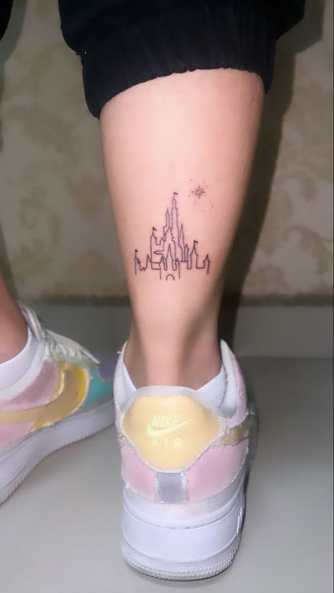 Disney Rib Tattoo, Disney Park Tattoo, Disney World Tattoo, Minimalist Disney Tattoo, Disney Foot Tattoo, Disney Minimalist Tattoo, Tiny Disney Tattoo, Matching Disney Tattoos, Disney Castle Tattoo