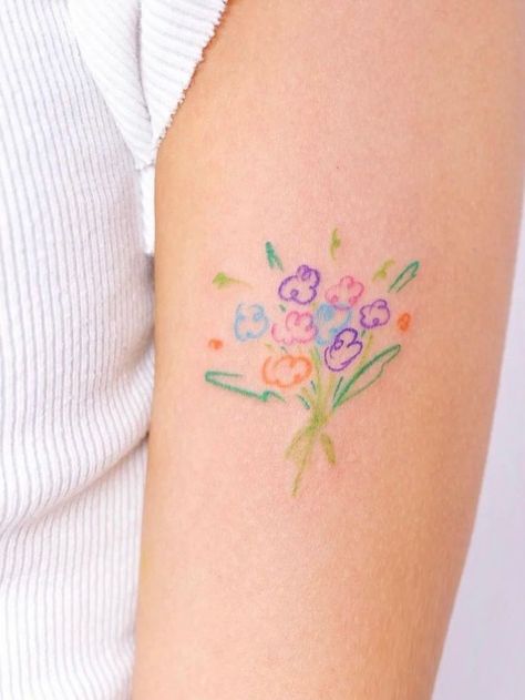 Watercolor Tattoo Aesthetic, Colorful Tattoo Ideas, Moth Tattoos, Tattoos Abstract, Pastel Tattoo, Tattoo Ideas Simple, Small Colorful Tattoos, Barbie Tattoo, Pencil Tattoo