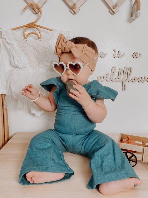 Flare Bottoms, Stretch Jumpsuit, Sweater Bags, Matching Mom, Romper And Jacket, Baby Boutique, Girl Falling, Denim Jumpsuit