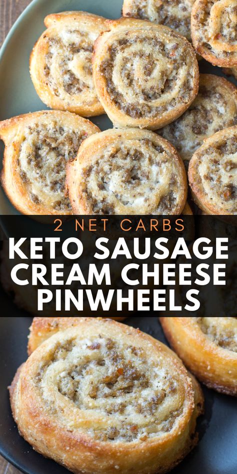 The perfect keto appetizer! Keto Sausage Cream Cheese Pinwheels are made with fat head dough and loaded with sausage and cream cheese! Just two net carbs per serving! Keto Sausage Cream Cheese, Sausage And Cream Cheese, Crockpot Fajitas, Sausage Cream Cheese, Cream Cheese Pinwheels, Fat Head Dough, Keto Sausage, Cheese Pinwheels, Fat Head