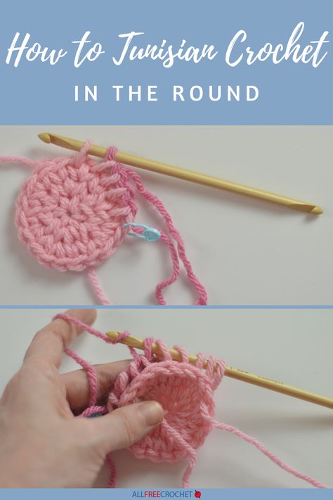 With these Tunisian crochet in the round instructions, you can learn this helpful technique. So helpful!! Tunisian Crochet In The Round Projects, Tunisian Crochet Hat In The Round, Tunisian Crochet In The Round, Tunisian Stitches, Head Warmers, Crochet In The Round, Double Ended Crochet, Crochet Tunisian, Tunisian Crochet Patterns