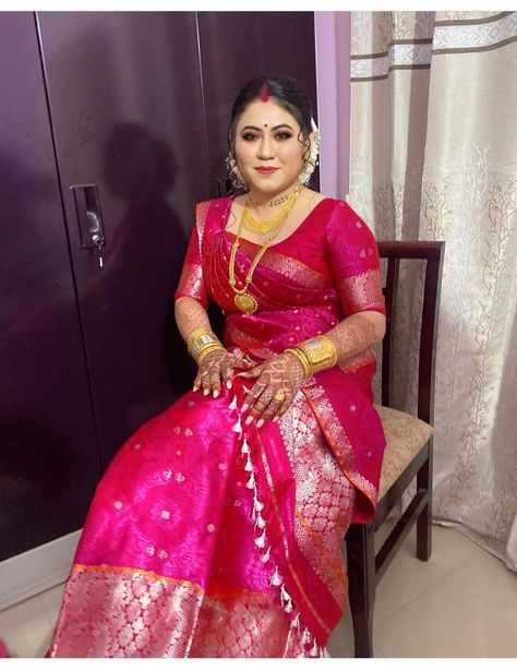 Assamese Bridal Look, Assamese Bride, Royal Saree, Mekhela Chador, Weddings Dress, Bengali Bridal Makeup, Reception Bride, Indian Wedding Bride, Bengali Bride