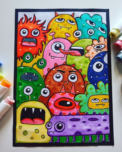 Full video is on my YouTube channel @Vinnie's Doodle world Cute World Drawing, Doodle With Markers, Colorful Drawings Doodles, Simple Sharpie Drawings, New Year Drawing Ideas Kids, Doodle Art Drawing Cute, Art Markers Drawing Ideas, Cute Marker Drawings, Cool Marker Drawings