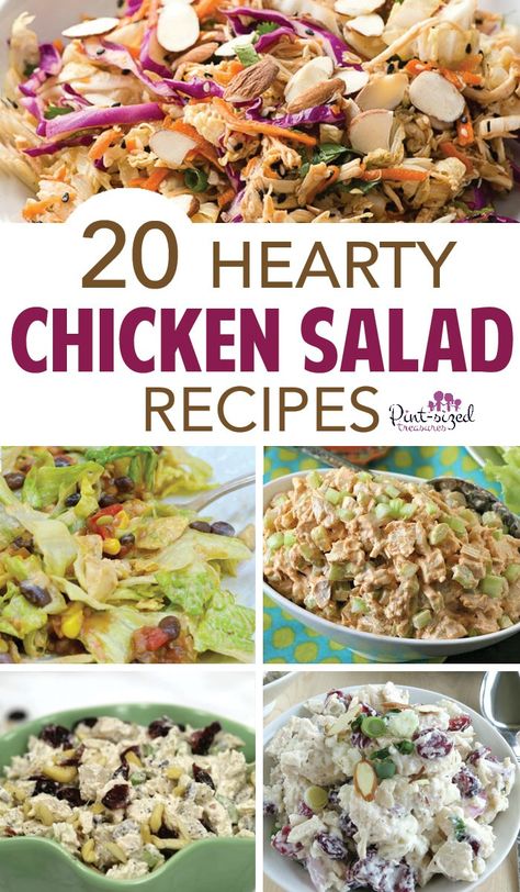 Delicious and hearty chicken salad recipes that are perfect for a party with your friends. Serve it as a sandwich (you choose the bread), with crackers or even as a dip! The possibilities are endless. Check out these amazing chicken salad recipes along with some tips to help make your recipe turn out to be dee-lish! #chickensalad #howtomakechickensalad #chickensaladtips #tipsforchickensalad #chickensaladsandwich #chickensaladrecipes #pintsizedtreasures How To Make The Best Chicken Salad, Chicken Salad Alternatives, Different Types Of Chicken Salad, Hearty Chicken Salad, Restaurant Chicken Salad Recipe, Different Chicken Salad Recipes, Leftover Chicken Salad Recipes, Unique Chicken Salad Recipes, Chicken Salad Variations