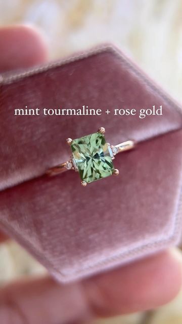 Lavender Creek Gems on Instagram: "One of our latest bespoke pieces—a minty green tourmaline set in rose gold in our Genevieve style. Just gorge! (Not for sale) #ringsofinstagram #tourmaline #rosegold #mintgreen" Lavender Creek Gems, Minty Green, Green Tourmaline, Unique Engagement Rings, Mint Green, Boho Wedding, Tourmaline, Lavender, Gems