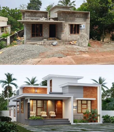 Small House Design Exterior Bungalows, Modern Front Elevation Design, Elevation Exterior Design, Indian House Designs, Indian House Exterior Design, Indian House Design, Small House Exterior, Small House Front Design, Small House Design Exterior