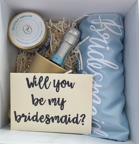 Dusty blue bridesmaid boxes! bridesmaid proposal Dusty Blue Bridesmaid Proposal, Blue Bridesmaid Proposal Box Ideas, Blue Bridesmaid Proposal, Dusty Blue Bridesmaid, Bridesmaids Proposal, Proposal Boxes, Asking Bridesmaids, White Bridesmaid, Bridesmaid Boxes