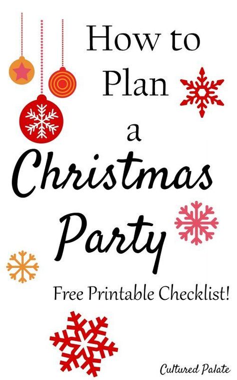 Planning a Christmas Party is easier than you think! Find out how and use the FREE printable checklist!  https://myculturedpalate.com/how-to-have-a-christmas-party/ Christmas Party Planning Checklist, Cocktail Party Hairstyles, Christmas Party Checklist, Teen Christmas Party, Christmas Party Planner, Hairstyles Christmas, Christmas Party Ideas For Teens, Christmas Party Planning, Party Planning Guide