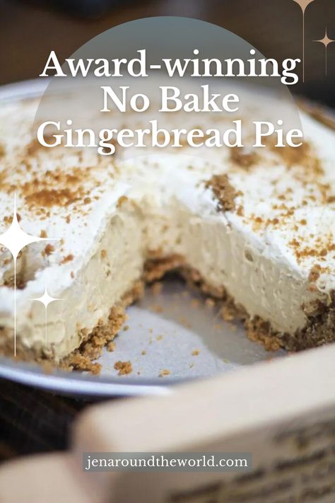 Make this award-winning No-Bake Gingerbread pie for the perfect Christmas dessert. Quick and easy and great for the busy holiday season.

This pie features a gingersnap cookie crust with homemade whipped cream. It has quickly become a favorite dessert! Award Winning Pies Recipes, Gingerbread Cookie Crust, Easy Pies For Christmas, Cream Pies Recipes Holiday, Best Holiday Pies, Gingerbread Cheesecake Cookies, Gingerbread Cream Pie, No Bake Cream Pie Recipes, Desserts With Whipping Cream