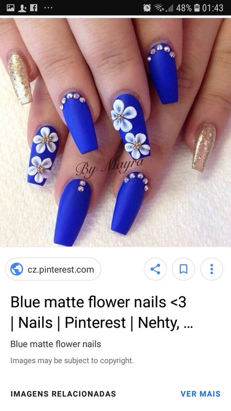 Blue And Silver Nails, Polka Dot Nail Designs, Blue Fingers, Dot Nail Designs, Blue Nail Art Designs, Royal Blue Nails, 3d Nail Designs, Easter Designs, 3d Flower Nails