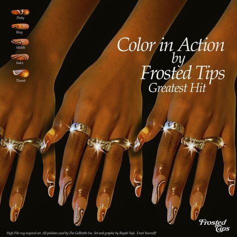 FROSTED TIPS on Instagram: “COLOR IN ACTION” 70s Nails, Seashell Nails, Retro Nails, High Pile Rug, Nail Pictures, Nail Photos, New Nail Art, Popular Nails, Beautiful Nail Art