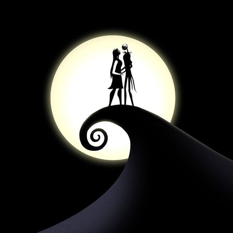 Jack and Sally; Skellington; Nightmare Before Christmas; Tattoo Design; Moon & Hill Nightmare Before Christmas Tattoo Design, Nightmare Before Christmas Pfp, Sally Skellington, Christmas Pfp, Nightmare Before Christmas Tattoo, Christmas Tattoo, Jack And Sally, Nightmare Before, Nightmare Before Christmas