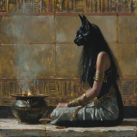 Bastet 𓎯𓏏𓏏𓁐 by Emile Corsi, 1877 Egyptian Aesthetic, Egypt Aesthetic, Egypt Art, Egyptian Mythology, Goth Art, Egyptian Goddess, Arte Fantasy, Egyptian Art, Ethereal Art