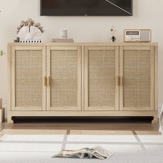 Rattan Buffet Storage Cabinet with 4 Doors and Shelf - N/A - Bed Bath & Beyond - 40493173 Rattan Buffet, Cozy Baby Room, Online Furniture Shopping, Bedroom Furniture Design, Furniture Shop, Online Furniture, Baby Room, Storage Cabinet, Bedroom Furniture