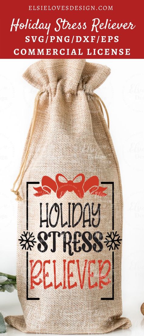 Christmas Wine Bag - Holiday Stress Reliever SVG #christmaswinebagsvg #holidaystressrelieversvg #christmaswinebagcutfiles #holidaywinebagsvg #christmasquotessvg #winegiftbagsvg #funnywinelabelsvg #funnywinesvg #funnychristmassvg #merrychristmassvg Wine Bag Quotes, Christmas Wine Bags, Pins Diy, Christmas Svgs, Chalk Ideas, Christmas Cricut, Vinyl Creations, Bag Quotes, Wine Svg