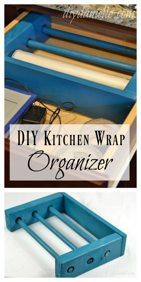 Build a drawer organizer for plastic wrap, aluminum foil, and parchment paper. Save storage space! Build A Drawer, Wide Kitchen, Diy Drawer Dividers, Diy Organizers, Diy Foil, Diy Drawer Organizer, Kitchen Wrap, Bedroom Closets, Diy Drawers