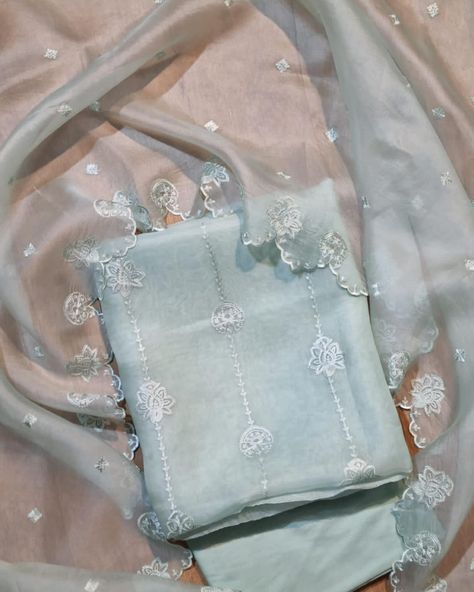 Textiles Embroidery, Organza Suits, Chikankari Embroidery, Chanderi Suits, Good Earth, Organza Dupatta, Embroidery Suits, Silk Dupatta, Punjabi Suits