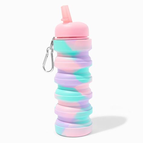 Collapsible Tie Dye Water Bottle Kawaii School Supplies, Cute Water Bottles, Stationary School, Cute Bedroom Decor, Carabiner Clip, Barbie Party, Fashionable Jewelry, Jewellery Accessories