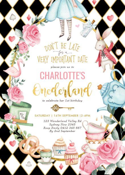 Birthday Tea Party Invitations, 1st Birthday Tea Party, Mad Hatter Tea Party Invitations, Wonderland Party Invitations, Alice In Onederland, Alice In Wonderland Invitations, Wonderland Invitation, 1st Birthday Invitation Template, Birthday Tea Party