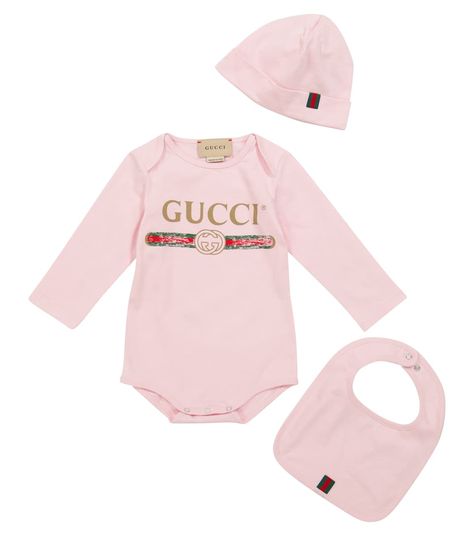 Gucci Kids - Baby logo cotton bodysuit, hat and bib set | Mytheresa Baby Preparation, Gucci Baby, Baby Logo, Preparing For Baby, Designer Kids, Gucci Kids, Bib Set, Cotton Bodysuit, Baby Set