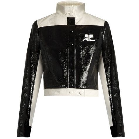 Courrèges Contrast-panel patent faux-leather jacket ($1,135) ❤ liked on Polyvore featuring outerwear, jackets, black cream, vegan leather jacket, patent jacket, leather look jackets, vegan jackets and fake leather jacket Patent Leather Jacket, Fake Leather Jacket, Vinyl Jacket, Asymmetrical Jacket, Stand Collar Jacket, Asymmetric Jacket, Jackets Black, Stand Collar Jackets, Cream Jacket