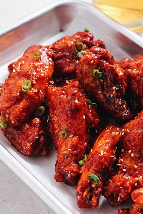 Sweet and Spicy Gochujang Wings - Whisper of Yum Korean Crispy Chicken, Gochujang Wings, Lava Sauce, Whisper Of Yum, Honey Rice, Wings Recipe Baked, Best Chicken Dishes, Tiffin Recipe, Spicy Rice