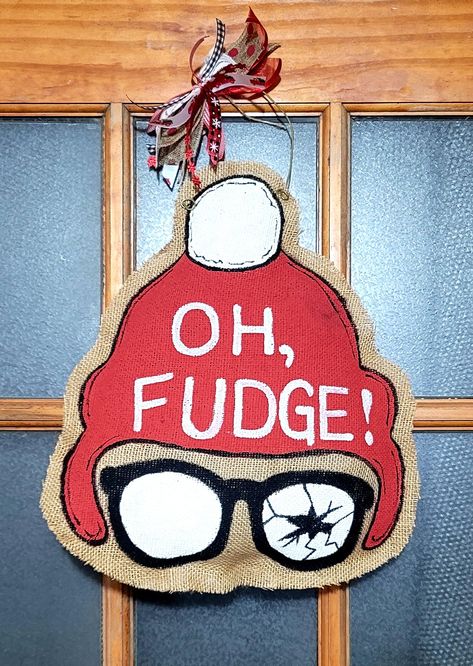 Burlap Door Hangers Diy How To Make, Oh Fudge Door Hanger, Christmas Burlap Door Hanger, Burlap Door Hangers Diy, Painted Burlap Door Hangers, 2024 Ornaments, Burlap Door Hangings, Seasonal Signs, Painted Burlap