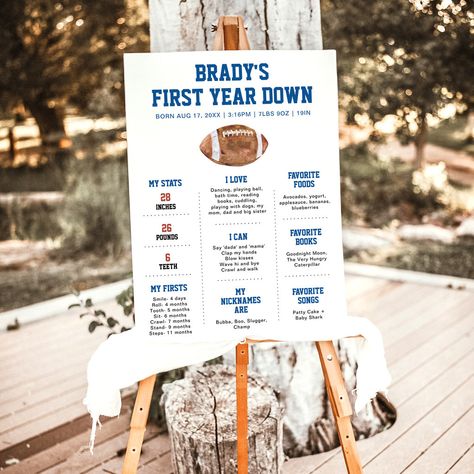 Football 1st Birthday Party Centerpieces, Sports Themed One Year Old Party, One Year Old Football Party, 1st Draft Pick Birthday, Sports One Year Old Birthday, Vintage Football Birthday Party, Number One Draft Pick Birthday, First Down Bday Party, First One Down Birthday Party