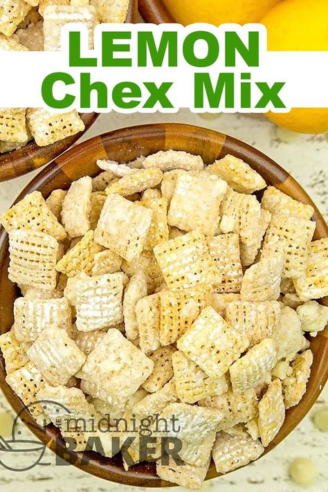 Looking for easy game day snacks? This easy chex mix with lemon flavors is an easy game day appetizer. Made with just 7 ingredients, these lemon puppy chow is ready in just 10 minutes. Lemon Chex Mix, Lemon Chex, Easy Game Day Snacks, Lemon Puppy Chow, Lemon And White Chocolate, Super Bowl Party Snacks, Chex Snack Mix, Sweet Chex, Puppy Chow Chex Mix Recipe