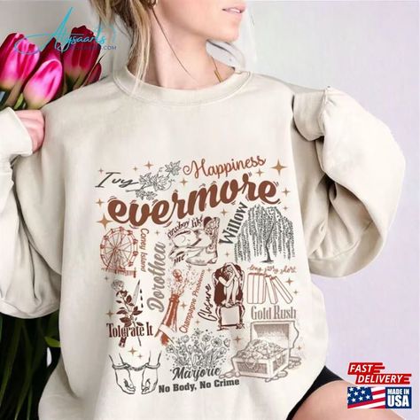 Evermore Sweatshirt Eras Tour Tee Track List Shirt Hoodie T-Shirt Check more at https://alysaarts.com/product/evermore-sweatshirt-eras-tour-tee-track-list-shirt-hoodie-t-shirt/ Evermore Sweatshirt, Stranger Things Merchandise, Taylor Swift Christmas, Marvel Merchandise, Long Shorts, Eras Tour, Ugly Sweater, Christmas Shirt, Heavy Fabric