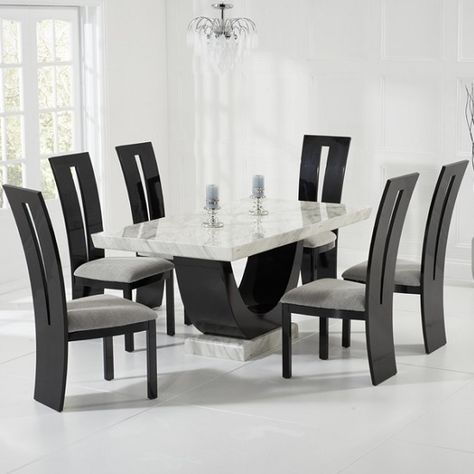 Dinning Table Black, Dining Table With Wooden Base, Marble Dining Tables, Black Dining Room Table, Dining Room Table Marble, Marble Dining Table Set, Contemporary Dining Tables, Dining Table Design Modern, Brown Dining Chairs