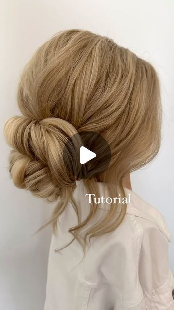 Easy Updo For Wedding Bridesmaid, Diy Updo Wedding, Formal Updos Diy, Easy Loose Updos For Long Hair, Bridesmaid Hairstyle Updo, Smooth Bun Wedding Hair, Loose Bun Updo Tutorial, Simple Updo Wedding Guest, Formal Hair And Makeup Ideas