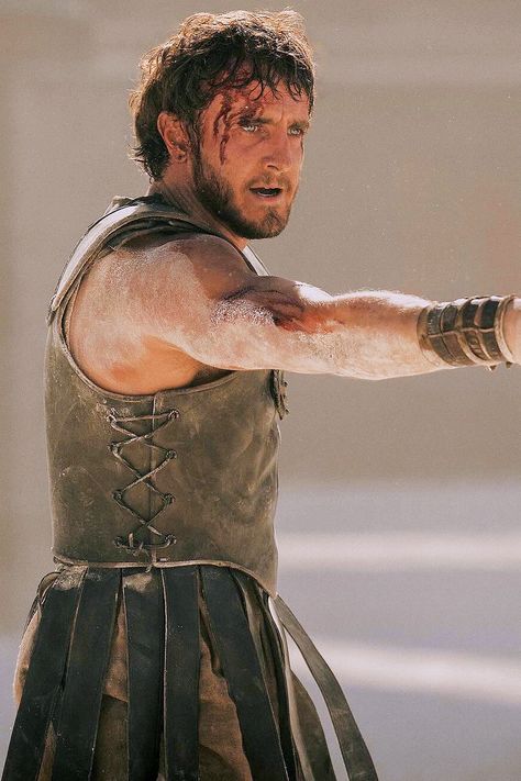 Paul Mescal as Lucius Verus | First Look: ‘Gladiator II’ | July 01, 2024 Gladiator 2, Jesse Owens, Paul Mescal, Black Leather Vest, Empire Romain, Russell Crowe, Irish Actors, Ridley Scott, Ensemble Cast