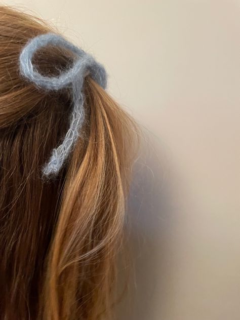 Coquette | cute hairstyles | aesthetic | school hairstyles | mohair ribbons | sentro knitting machine Knitted Hair Ribbon, Aesthetic School Hairstyles, Cute Hairstyles Aesthetic, Mohair Bows, Mohair Ribbon, Hairstyles Aesthetic, Aesthetic School, Knitted Items, School Hairstyles