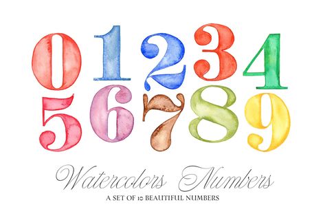 Watercolours Numbers #watercolor#number#illustrations#collection Watercolor Numbers, Watercolor Font, Watercolor Birthday Cards, Calligraphy Logo, Watercolor Birthday, Watercolor Lettering, Type Foundry, Paint Party, School Work