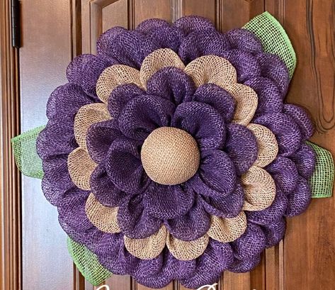 Brown Wreath, Burlap Mesh Wreath, Wreath Door Hanger, Purple Wreath, Burlap Wreaths, All Season Wreath, Wreath Farmhouse, Wreath Door, Rustic Wreath