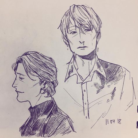 Denev ⚡️ on Instagram: “classroom sketch🔪 #hannibal” Mads Mikkelsen Drawing, Mads Mikkelsen Fanart, Hannibal Lecter Fanart, Classroom Sketch, Hannibal Fanart, Hannibal Lecter Series, Will Graham Hannibal, Space Dog, Nbc Hannibal