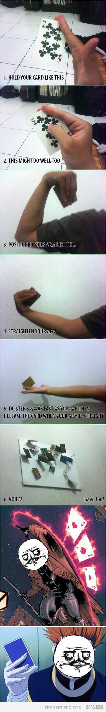 throwing cards Throwing Cards, 9gag Funny, Seni Dan Kraf, Card Tricks, 웃긴 사진, Memes Humor, Cool Stuff, Useful Life Hacks, A Car