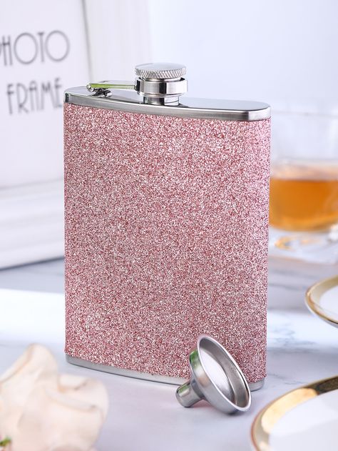 Glitter Flask, Whiskey Flask, Wine Ice Bucket, Flask Set, Whisky Bottle, Cocktail Accessories, Pink Sparkly, Pink Collar, Small Bottles