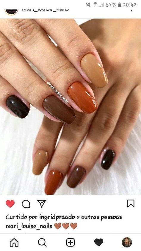 Fall Nails 2022 Multiple Colors, Fall Nails Multiple Colors, Terra Cotta Nails Design, Fall Multi Color Nails, Autumn Nails Colors Orange, Multicolor Fall Nails, Fall Color Palette Nails, Autumn Color Nails, Rust Colored Nails