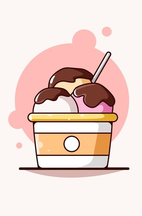 Cute Ice Cream Drawing, Ice Cream Cups Design, Drawing Cup, Ice Cream Painting, Cute Flower Drawing, Ice Cream Cute, Ice Cream Cartoon, Cup Cartoon, Ice Cream Logo