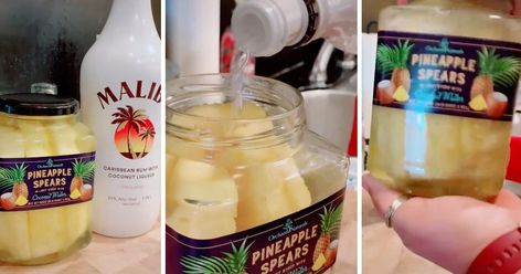 Pineapple Spears, Malibu Pineapple, Fruity Mixed Drinks, Coconut Liqueur, Malibu Rum, Caribbean Rum, Pineapple Rum, Rum Drinks, Pineapple Coconut