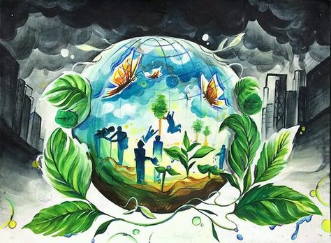 Earth Art Drawing, Save Earth Drawing, Save Water Poster Drawing, Theme Drawing, Earth Day Drawing, Art Competition Ideas, Mother Earth Art, Earth Drawings, Seni Pastel